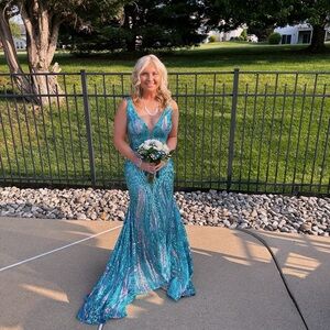 Jovani Turquoise Sequin Prom Dress